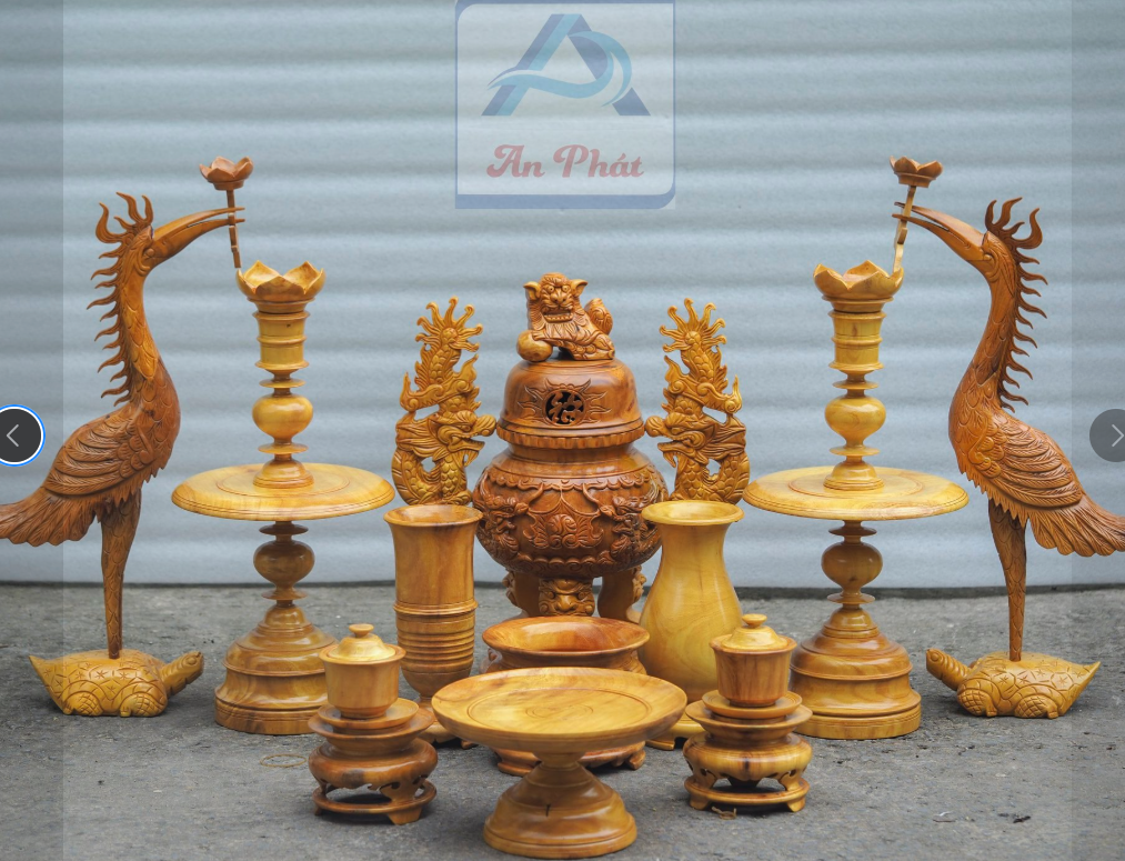 Bộ đồ thờ ba món gồm một đỉnh 2 hạc bằng gỗ Mít ta hàng đẹp